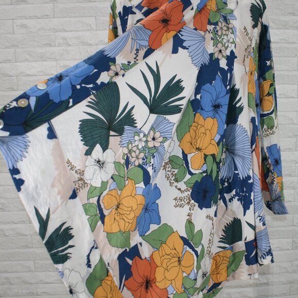 Shacket Wrap Shirt Jacket Floral Asymmetrical Unique Tropical Blue 2XL - Picture 4 of 14